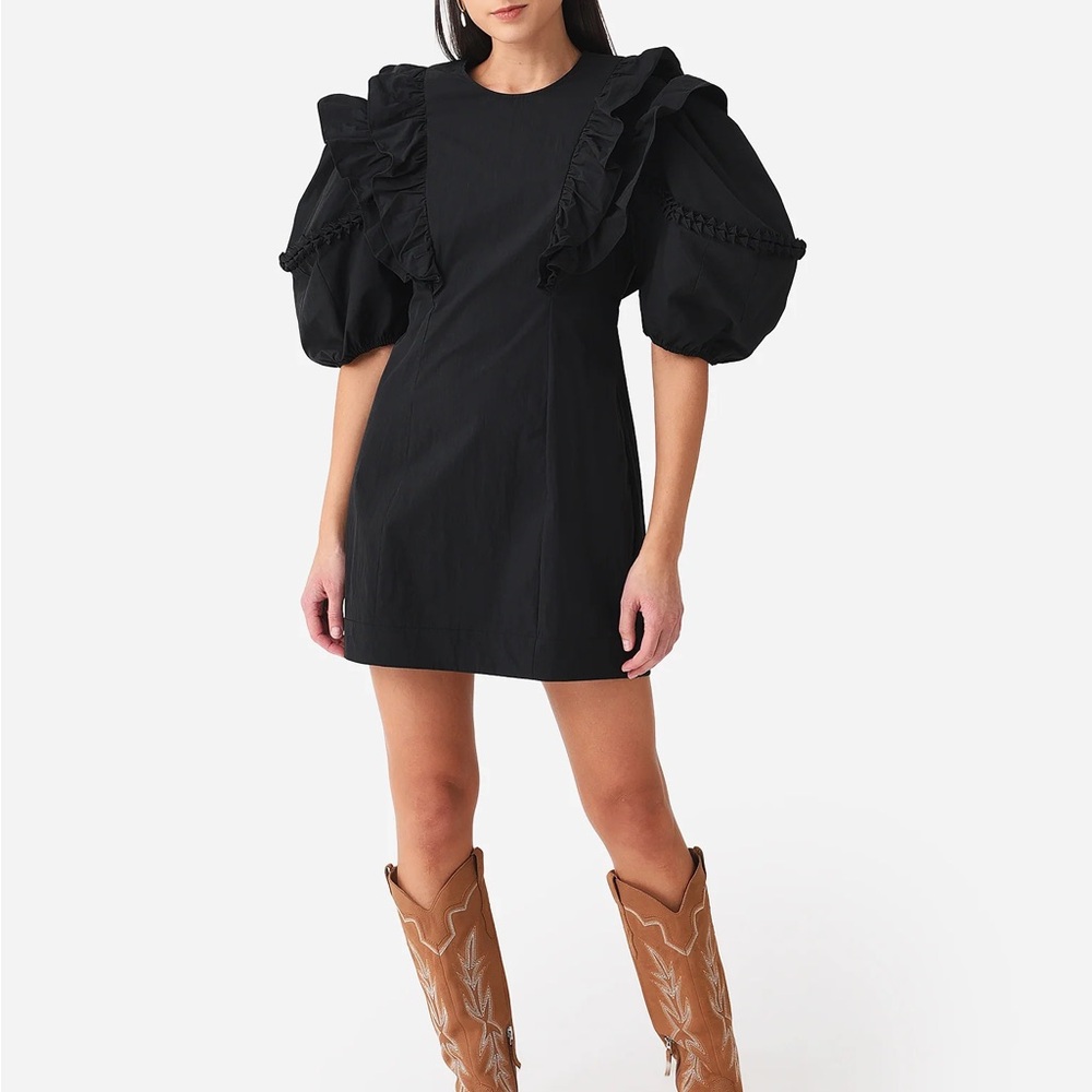 RHODE Black Puff Sleeve Sheath Dress